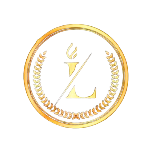 Golden coin emblem with a laurel wreath and the letter 
