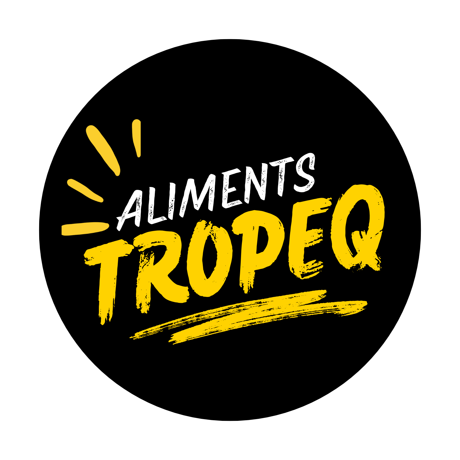 Logo cercle noir avec le texte jaune 
