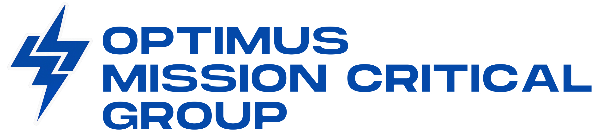 Logo of Optimus Mission Critical Group. A blue lightning bolt is at the left of the company's name.