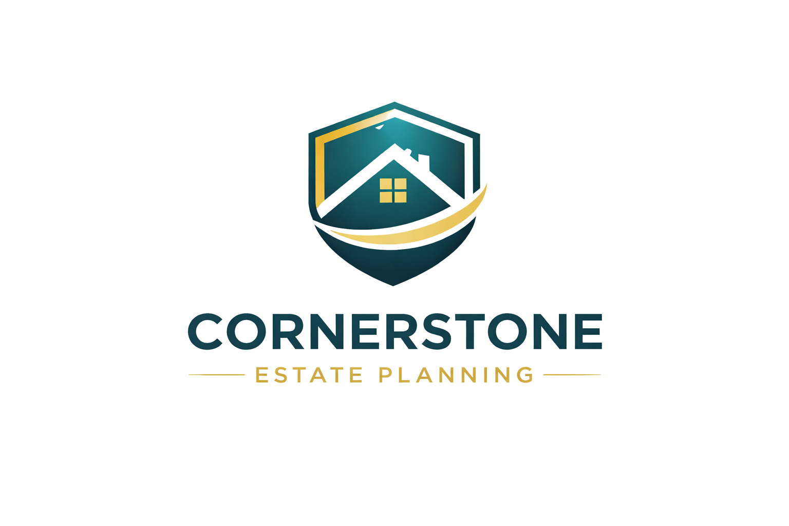 Logo for Cornerstone Estate Planning: a house silhouette in a shield with a gold swoop.
